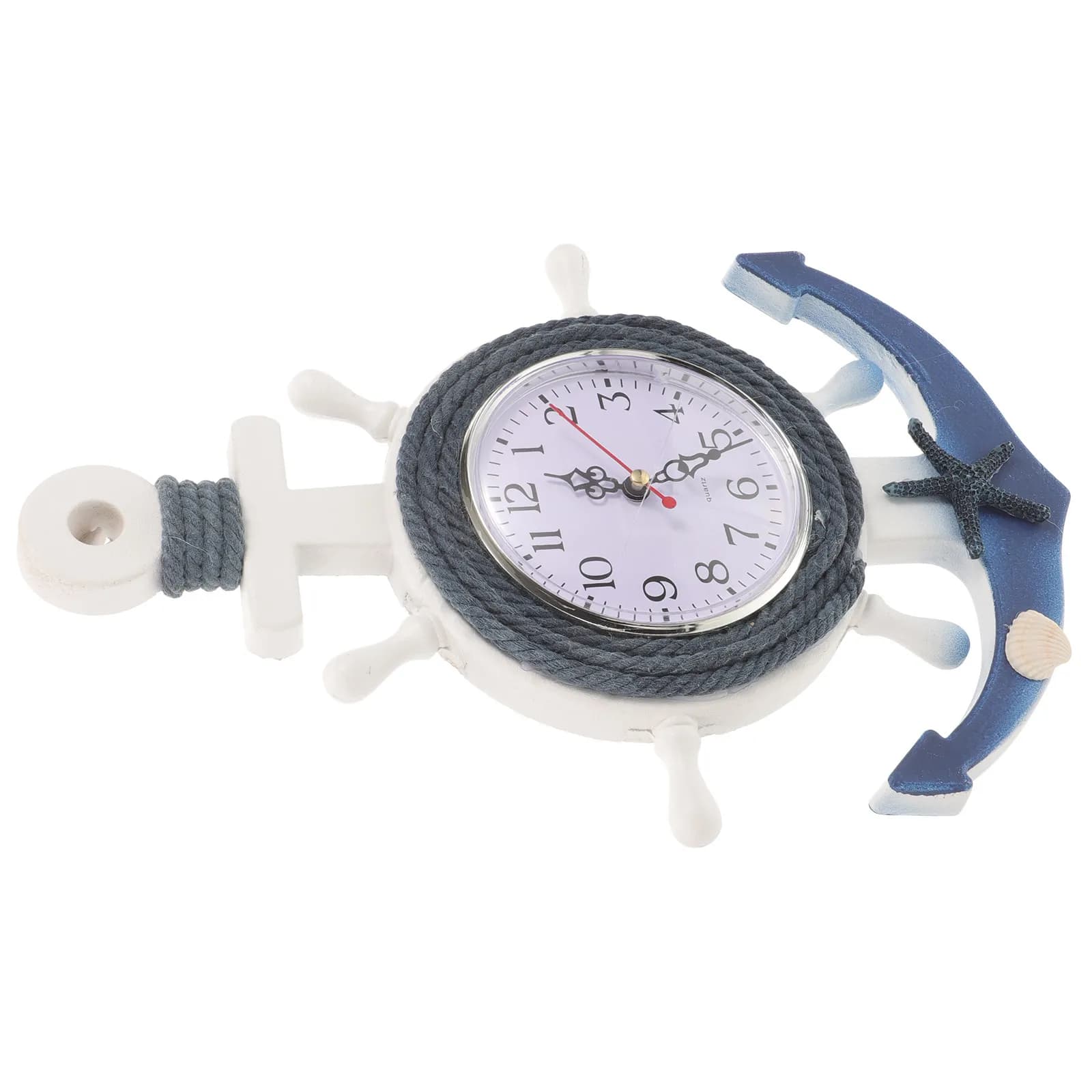 Orologio da Parete Decorativo a Forma di Ancora, in Legno e Plastica, Stile Mediterraneo con Superficie a Specchio Trasparente per Casa