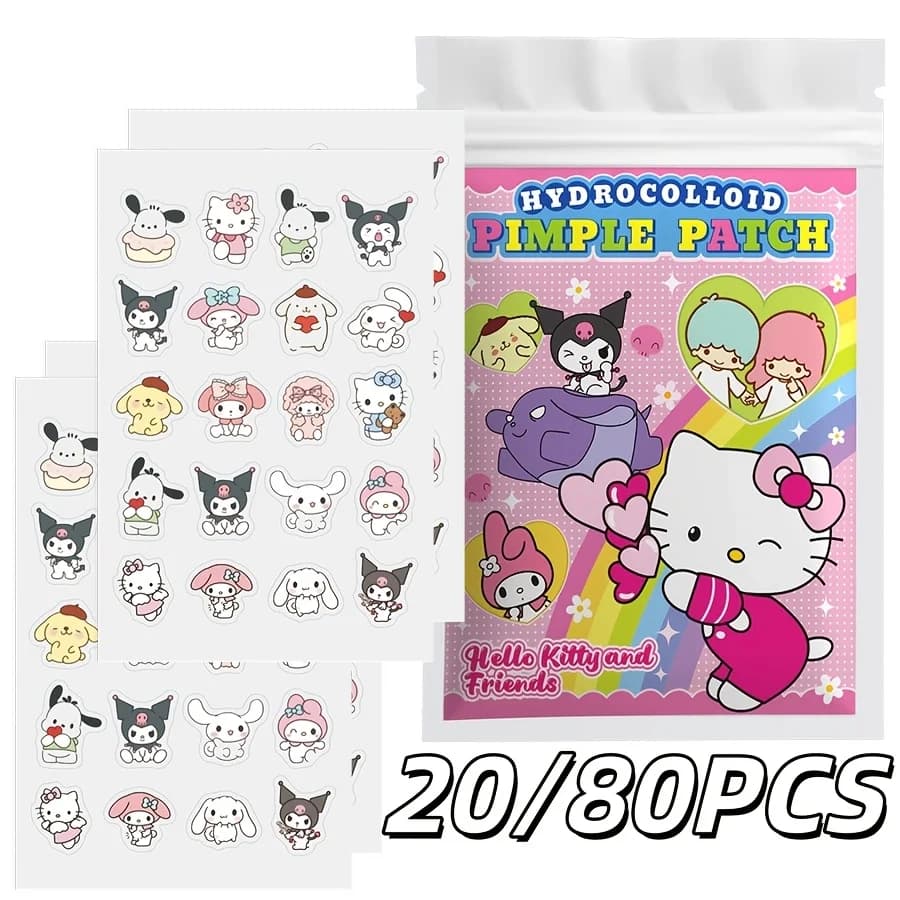 20/80 pezzi Sanrio Hello Kitty Cartoon Hydrocolloid Acne Patch - adesivo decorativo per il viso - copre imperfezioni e cicatrici da acne.