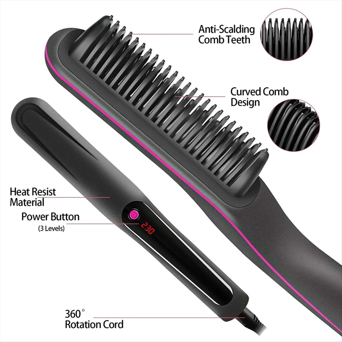 A77K Men'S Fast Beard Styler Women'S Multifunctional Straight Hair Comb Adjustable Temperature Ion Curling Iron EU Plug
