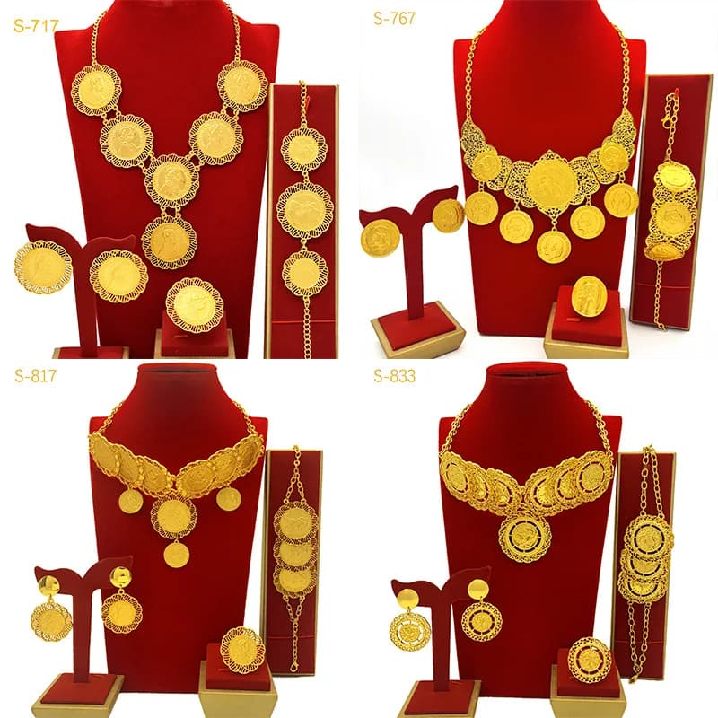 Set di gioielli da sposa girasole da donna in oro 24 carati AU999 - Design girasole luminoso, 4 pezzi, glamour da sposa