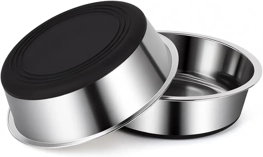 Stainless Steel Dog Bowls 2-Pack Non Slip 304 Heavy Duty Pet Food Bowl with Suction Rubber Base for Medium Large Dogs