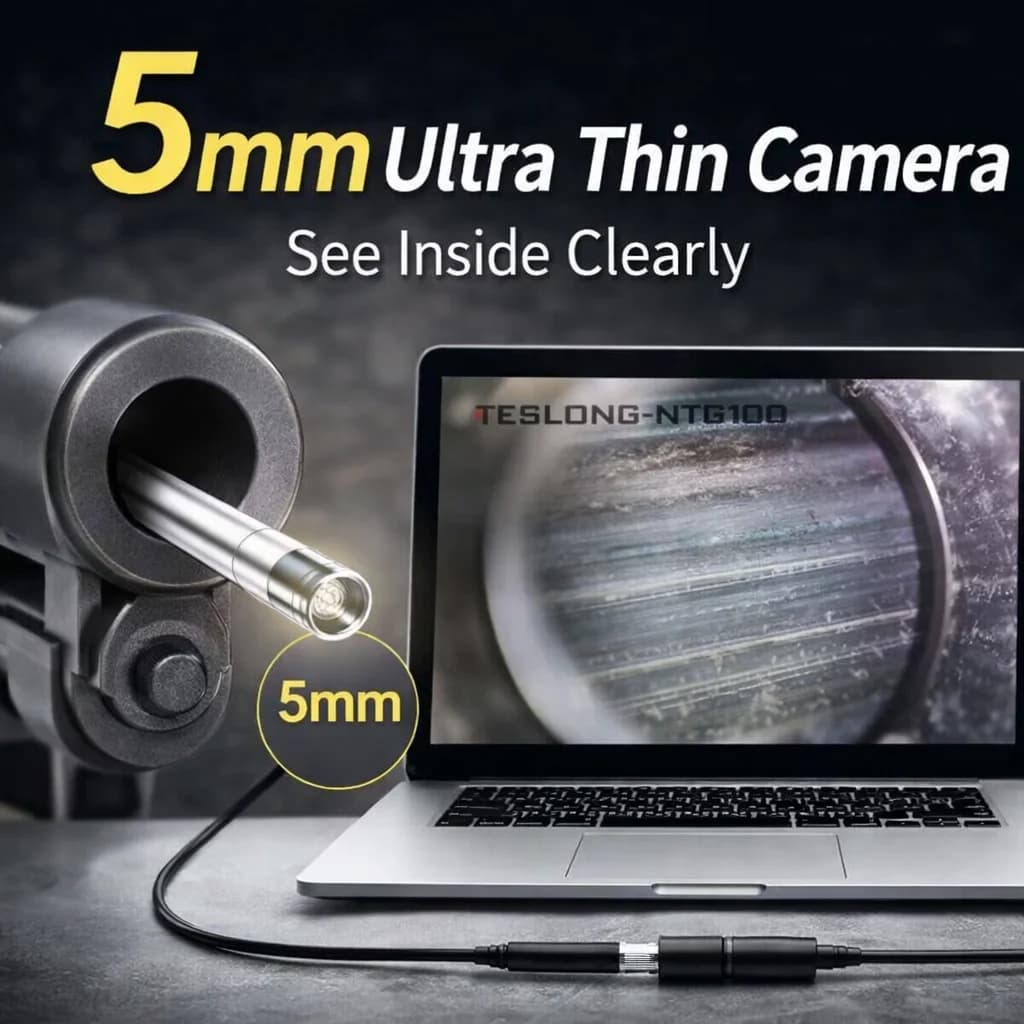 Telecamera Endoscopica per Fucili da 5mm, Cannocchiale di Ispezione da 45 Pollici, Endoscopio USB Type-C per Pulizia e Caccia, Calibro .20 e Superiore