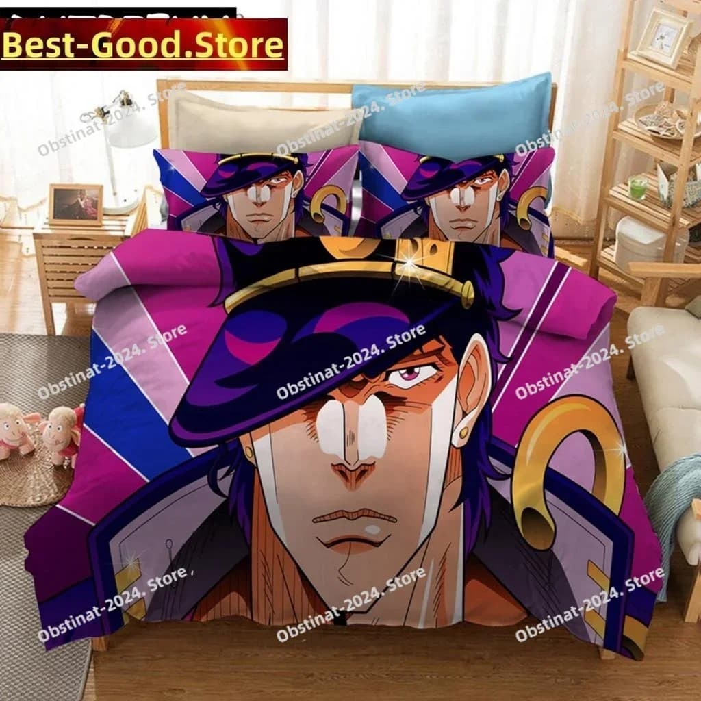 Anime JoJo's Bizarre Adventure Set biancheria da letto Stampato singolo Piumino trapunta Copripiumino Federa Set da 3 pezzi Bambini Taglia adulto