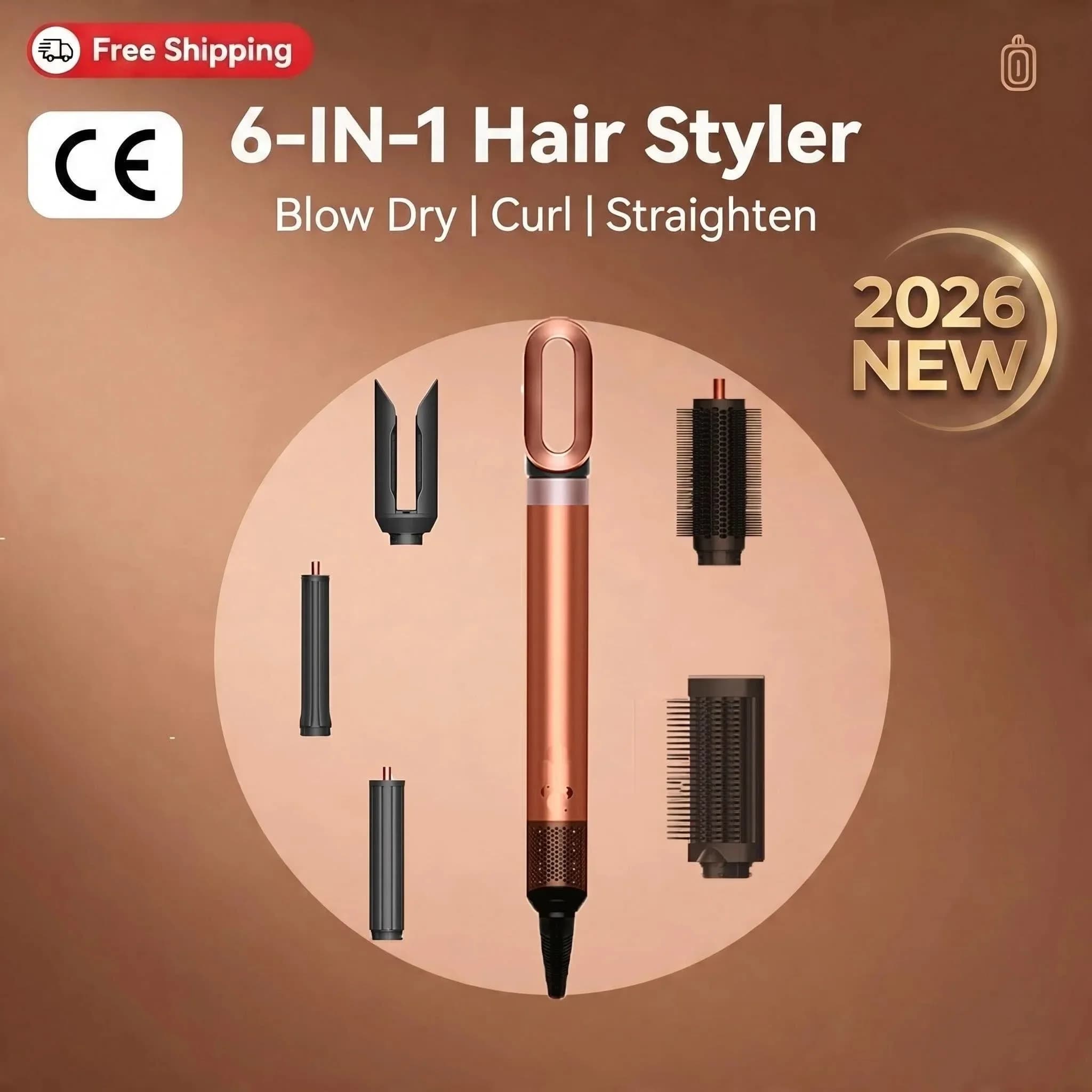 Nuovo Styler Professionale 6 IN 1 per Capelli: Spazzola ad Aria Calda, Ferro Arricciacapelli, Asciugacapelli e Piastra Lisciante di Qualità Professionale