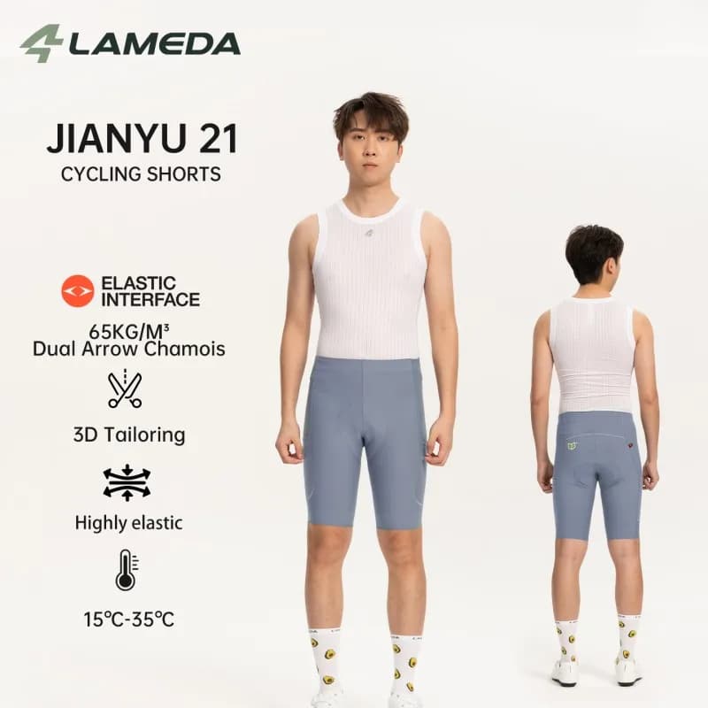 Pantaloncini da Ciclismo LAMEDA per Uomo, Primaverili ed Estivi, con Doppia Imbottitura a Freccia, Traspiranti, Protezione UV, Professionali, con Tasca Laterale in Rete