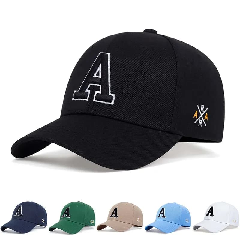 Berretti da baseball ricamati con lettera A semplice unisex Cappello casual regolabile per protezione solare primaverile e autunnale