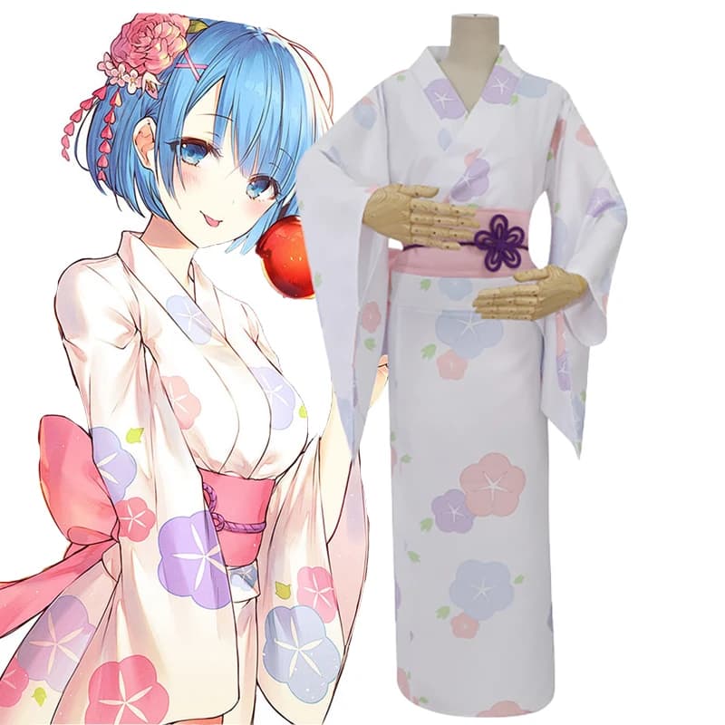 Rem Cosplay Kimono Anime Re Life In A Different World From Zero Costume Donna Ragazza Bellissimo Accappatoio Costume Festival di Fiori