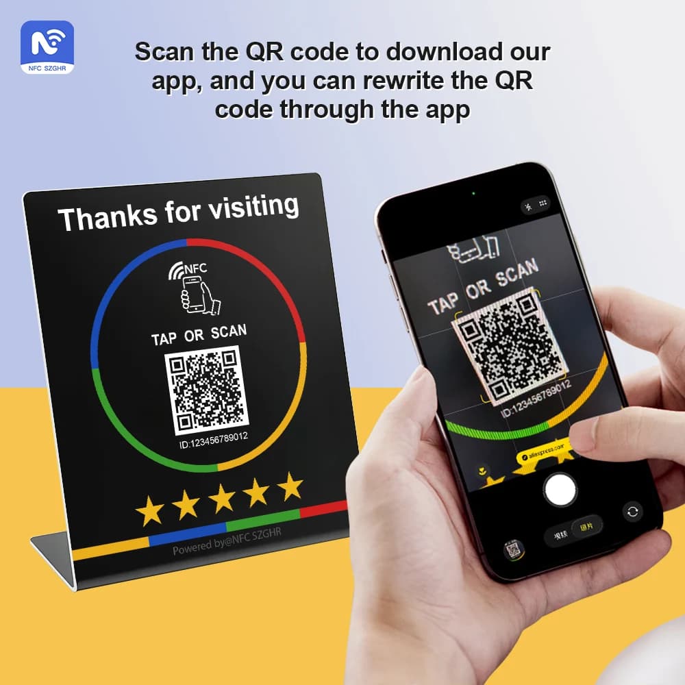 Scheda NFC 215 programmabile con codice QR per recensioni Google, stazione NFC da tavolo, NFC per recensioni Google, codice QR programmabile NFC 215