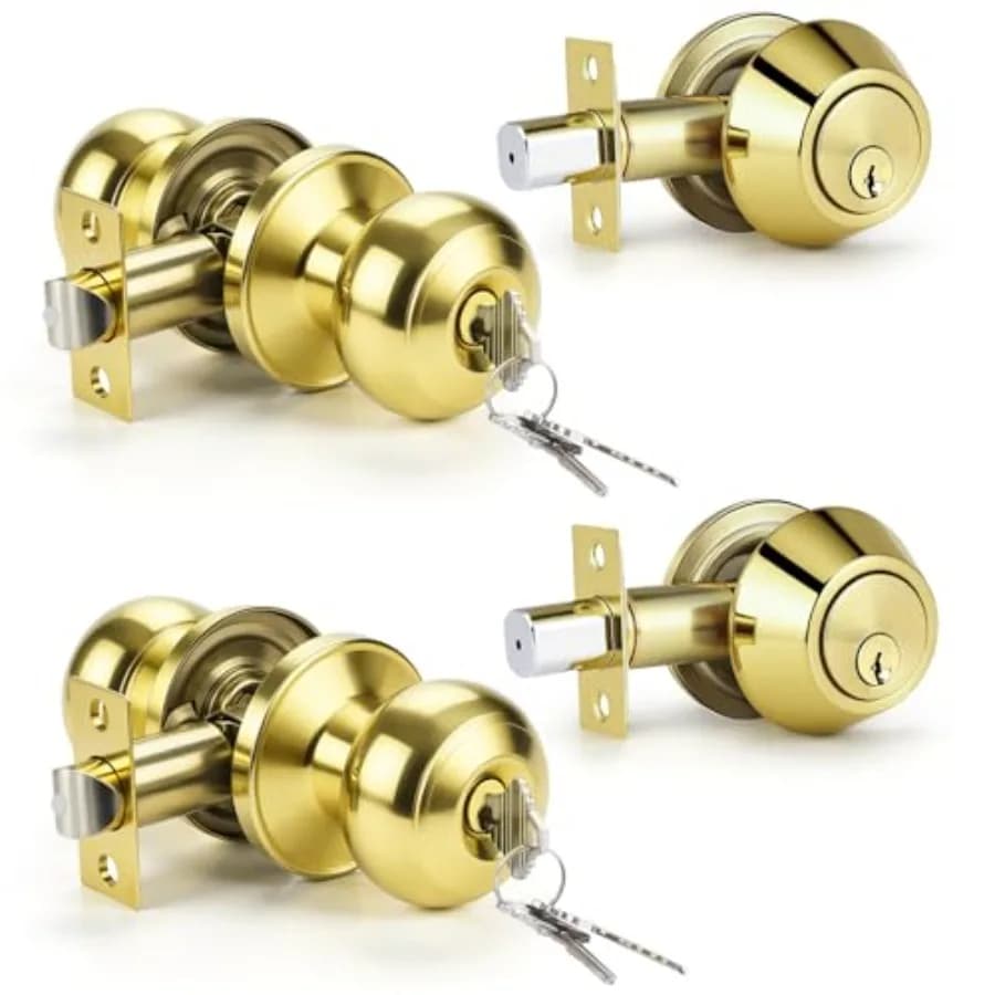 Set di Maniglie per Porta con Chiave Unica e Serratura a Doppio Cilindro, Set di Serrature per Porte Esterne