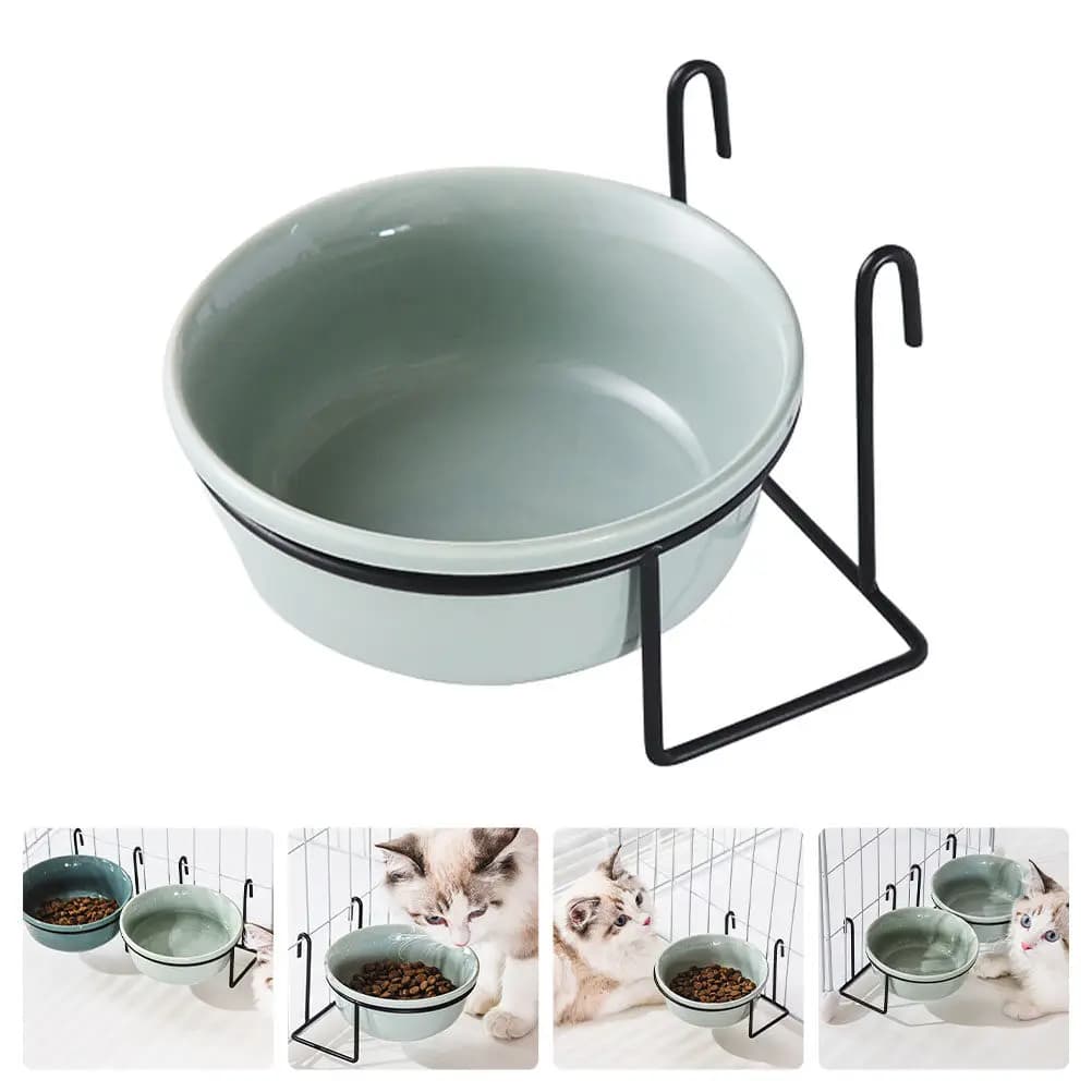Set di 1 Ciotola Sospesa per Animali Domestici in Ceramica con Superficie Liscia, Ciotola per Alimentazione Cani e Gatti, Supporto Regolabile per Gabbia, Contenitore per Acqua e Cibo per Gattini