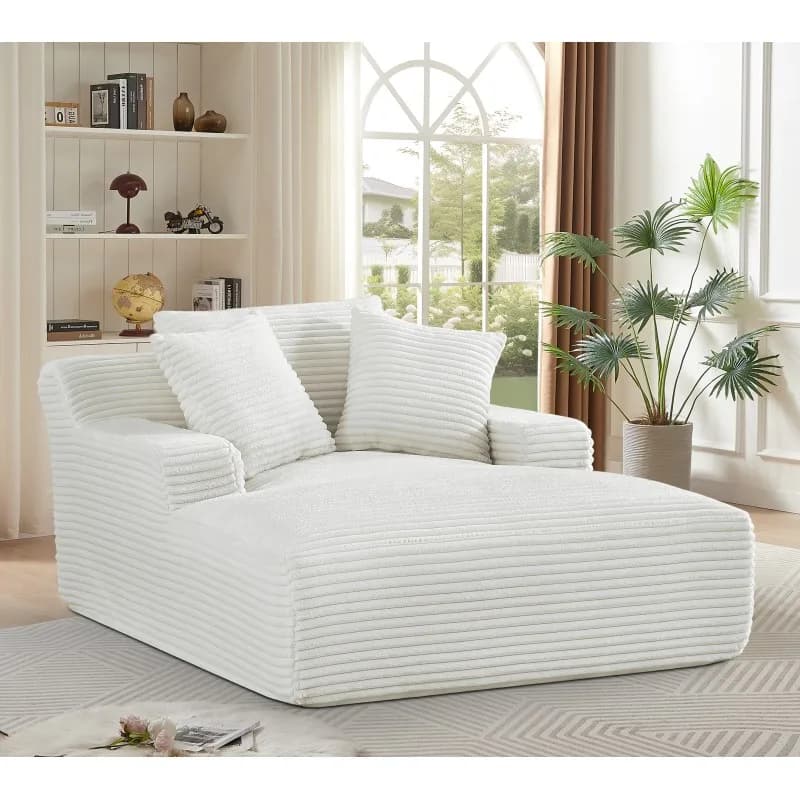Chaise longue oversize Cloudline in soft velvet ribbed, modern and comfortable sofa with foam padding, cozy sofa bed for