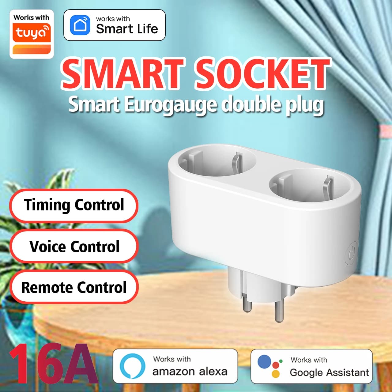 XFOX Tuya 4PCS Wi-Fi Dual-Plug European Standard Energy Monitoring Compatible with Alexa And Google Home Smart Electrical Outlet