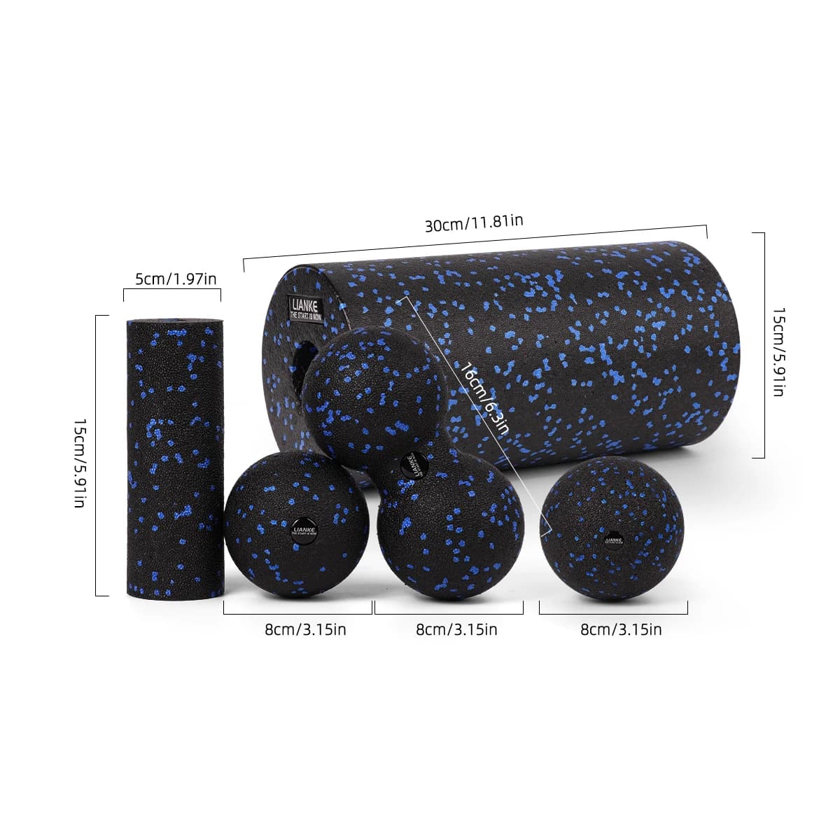 Foam Roller and Myofascial Ball Set—for fitness training and relieving muscle soreness throughout the body.