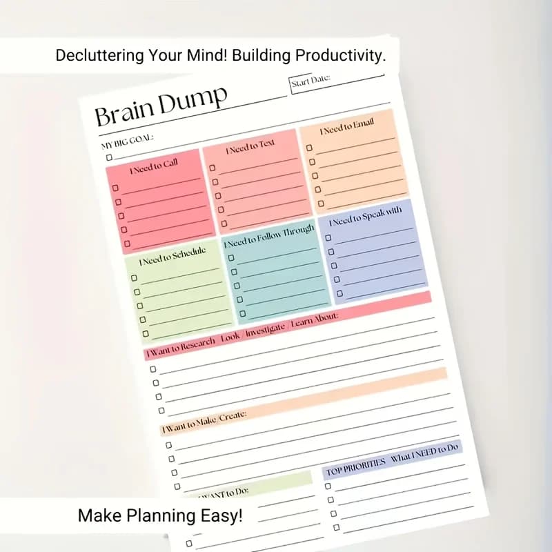 1/2 Pezzi Quaderno per appunti a strappo Brain Dump, Manuale di gestione e pianificazione giornaliera A5, Agenda Planner ad alte prestazioni