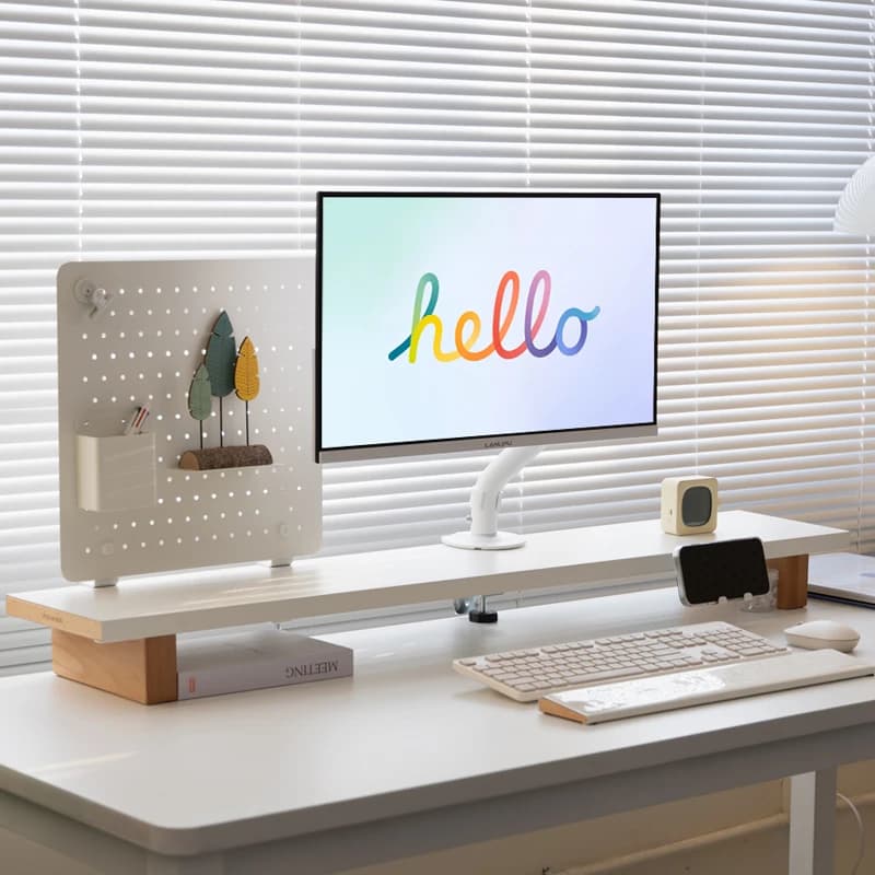 Supporto per monitor modulare Organizzatore da scrivania in acciaio al carbonio e legno massello Scaffale per desktop da ufficio Tavolo ergonomico per computer per la casa