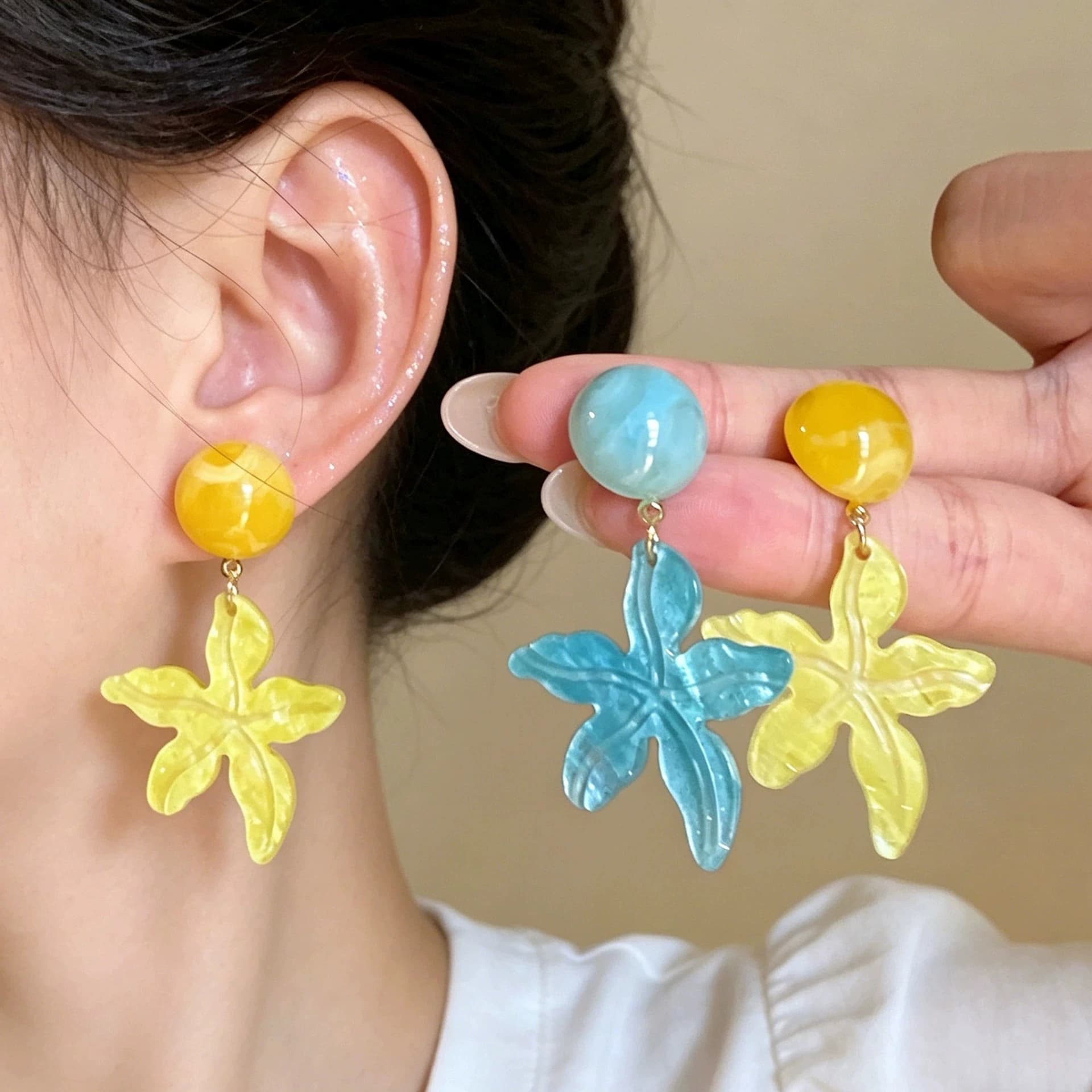 Orecchini pendenti a stella marina in resina acrilica alla moda estiva, orecchini in plastica dopamina da ragazza per donna, accessori da festa, regalo all'ingrosso