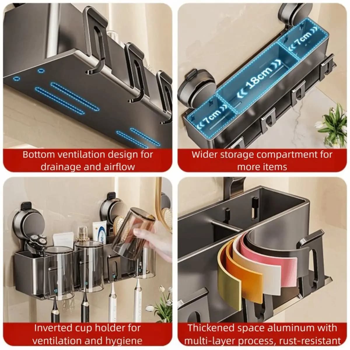 2026 New Tool Suction Cup Toothbrush Storage Rack Wall-Mounted Integrated Hook Toothpaste Dispenser Rust-Proof Detachable