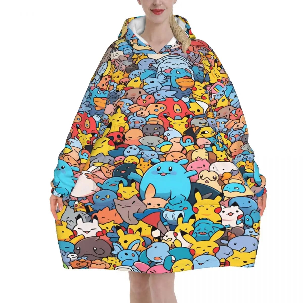 Pokemoned Pikachus Coperta con cappuccio Felpa indossabile oversize Coperta Regali caldi per donne Ragazze Fidanzata
