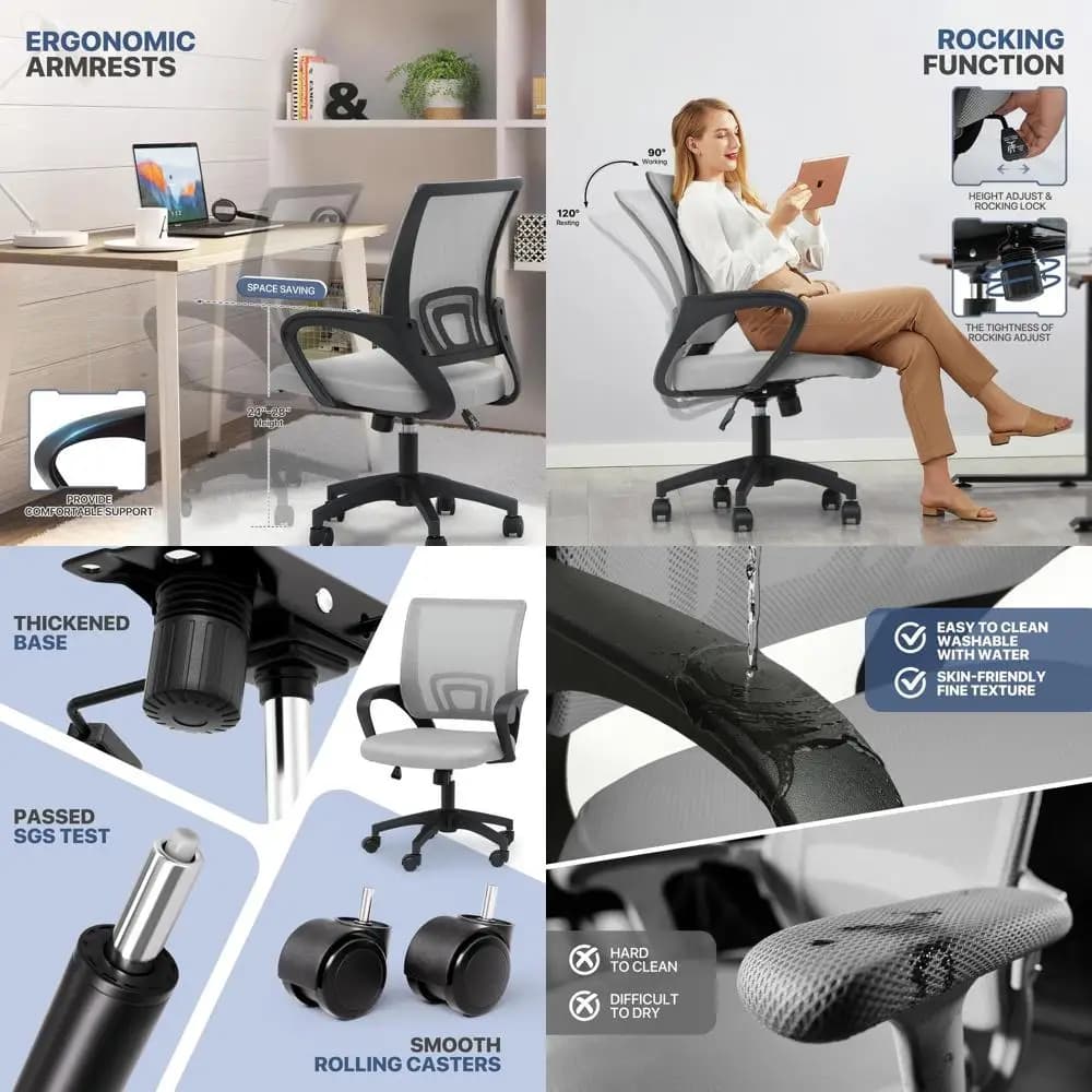 Set di 2 Sedie da Ufficio Girevoli Ergonomiche, Supporto Lombare Confortevole per Adulti, Sedia da Ufficio con Rotelle per Casa o Gaming, Grigio Chiaro