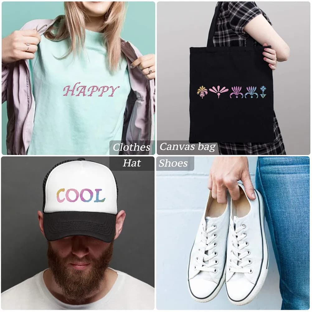 4 Pezzi Pellicola Termoadesiva con Lettere in PVC per Incisione su Abbigliamento, T-shirt, Cappellini, Borse, Grembiuli - Forniture Fai da Te