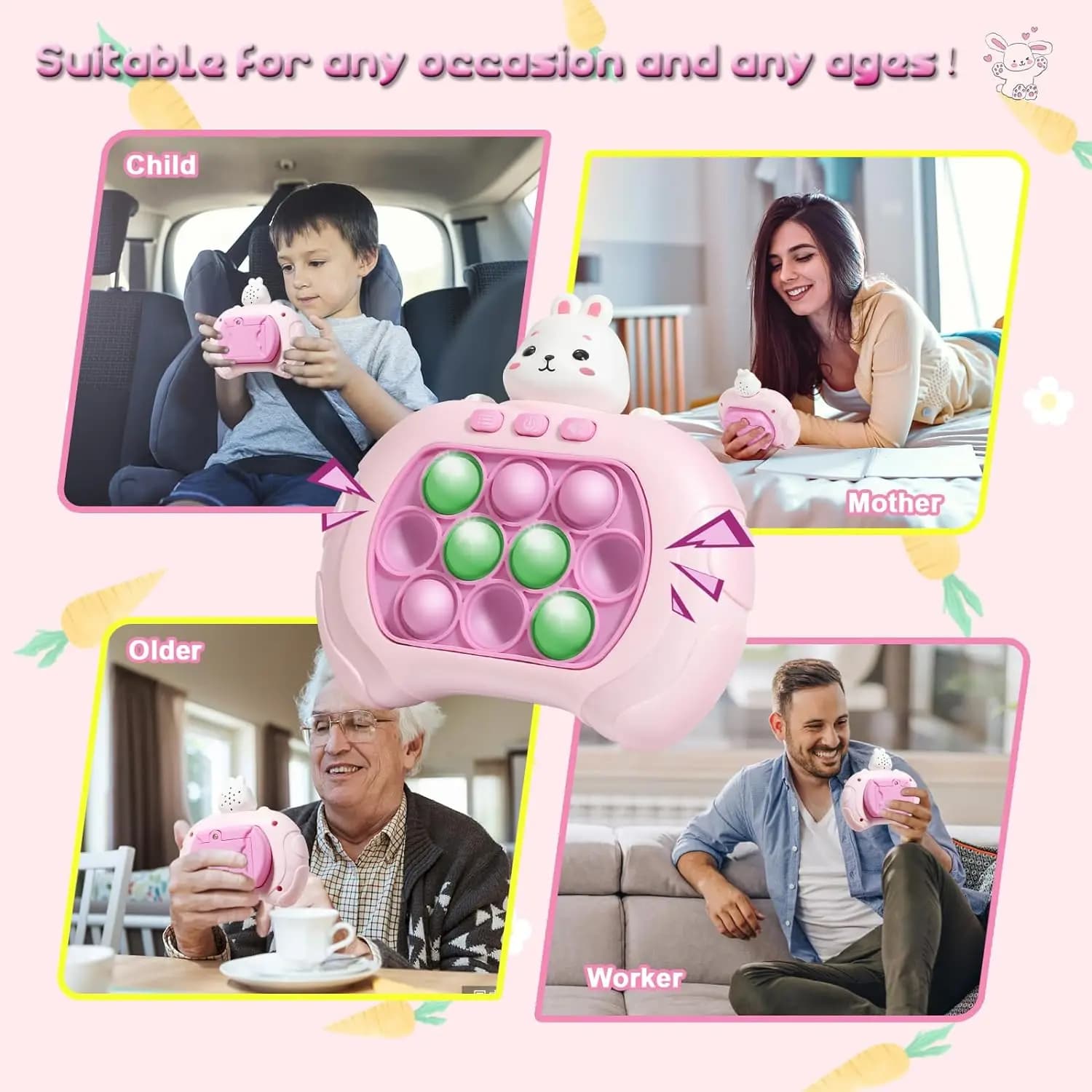 Gioco elettronico a bolle a spinta rapida Giocattoli con maniglia Pop Up Light Fidget Fun Puzzle Macchina da gioco antistress Regali giocattolo per bambini Adulti