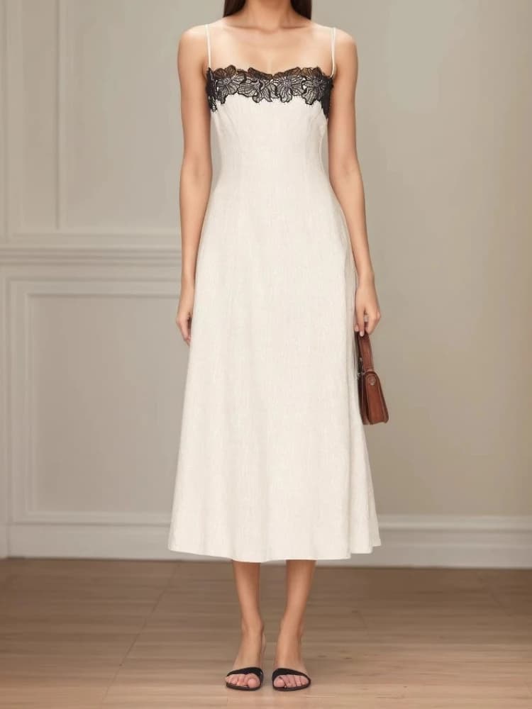 White Lace Off-Shoulder Camisole Women's Dress High Waist One-Piece Skirt Sleeveless Fitted Style Holiday Style Evening Dress