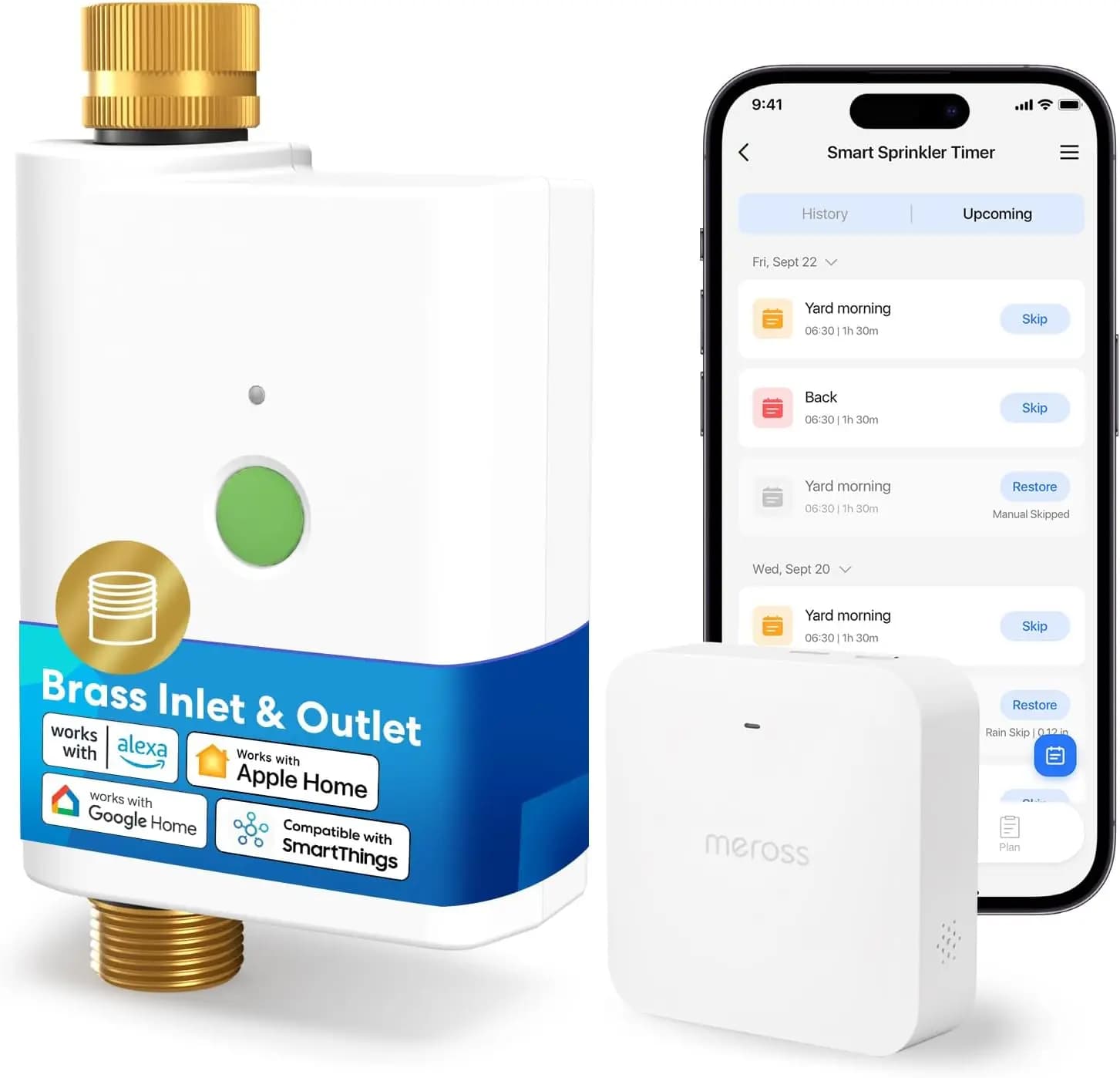 Timer Wi-Fi Intelligente per Irrigazione Giardino con Raccordi in Ottone, Compatibile con Alexa, Google Assistant e Apple HomeKit per Prato e Giardino