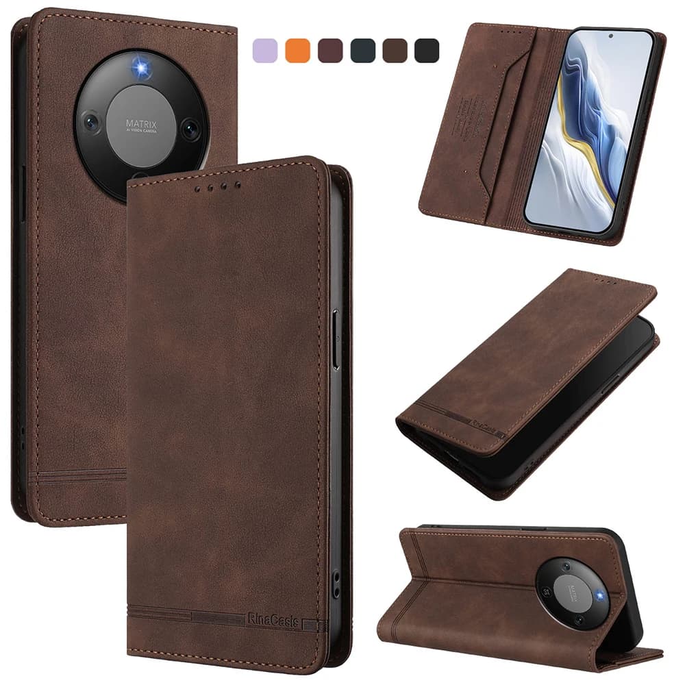 Custodia Magnetica a Libro in Pelle Anti-Furto RFID per Huawei Pura 80 Ultra P80 P70 P60 P50 Mate 70 Pro Plus Nova 14 Y73 Y90