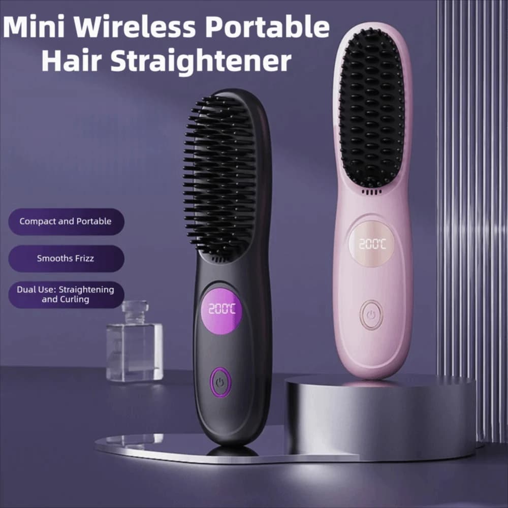 Adjustable Temperature Hair Straightener Brush Negative Ion USB Wireless Electric Straightening Comb 3 Heat Settings Anti-Scald