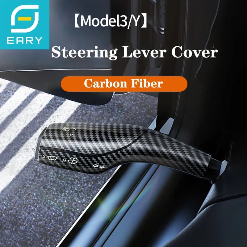 Eary per Tesla Modello 3Y Copertura di protezione del cambio del volante in fibra di carbonio ABS Copertura del pomello del cambio della colonna dell'auto Decorazione Accessori auto