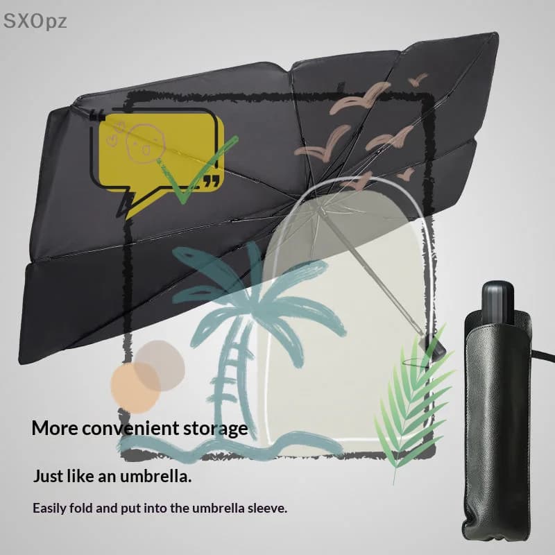 Multi Purpose Convenient Foldable Car Windshield: Sunshades Interior Protector Auto Parasol Umbrella Front Cover