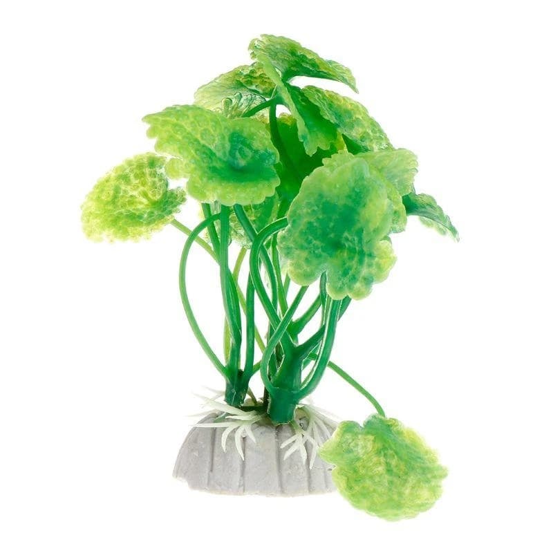 Piante acquatiche decorative, foglie artificiali verdi, abbelliscono il nascondiglio acquario