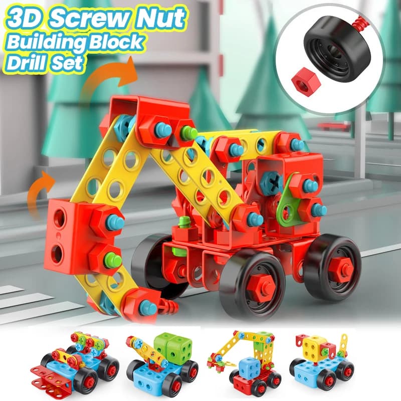 Set di Costruzioni 3D con Trapano e Avvitatore, Giocattolo Educativo per Bambini e Bambine, Cassetta degli Attrezzi Regalo