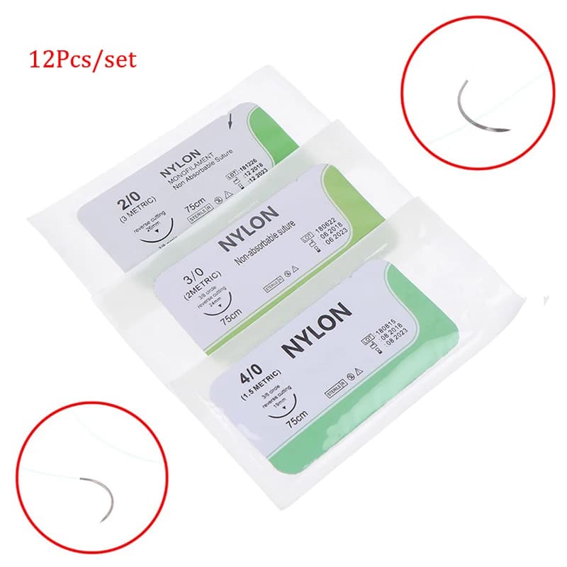 12PCS 2.0/3.0/4.0 Needle Suture Nlon Medical Thread Sterile Surgical Practice Kit Teaching Demonstrations Exercises