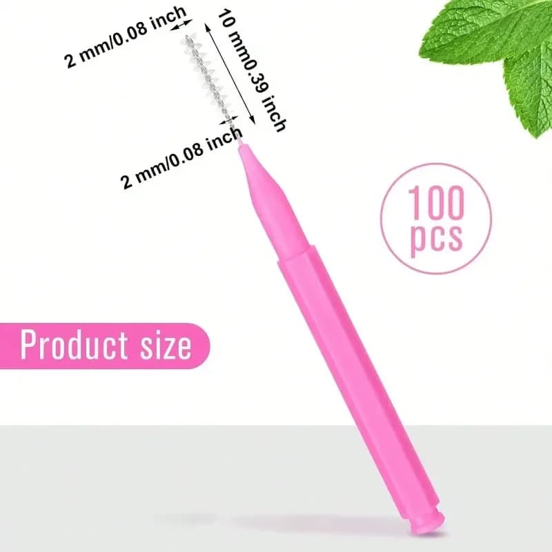 100Pcs Magenta Interdental Brush Toothpick Dental Tooth Flossing Head Oral Dental Hygiene Flosser Cleaners Tooth Cleaning Tool