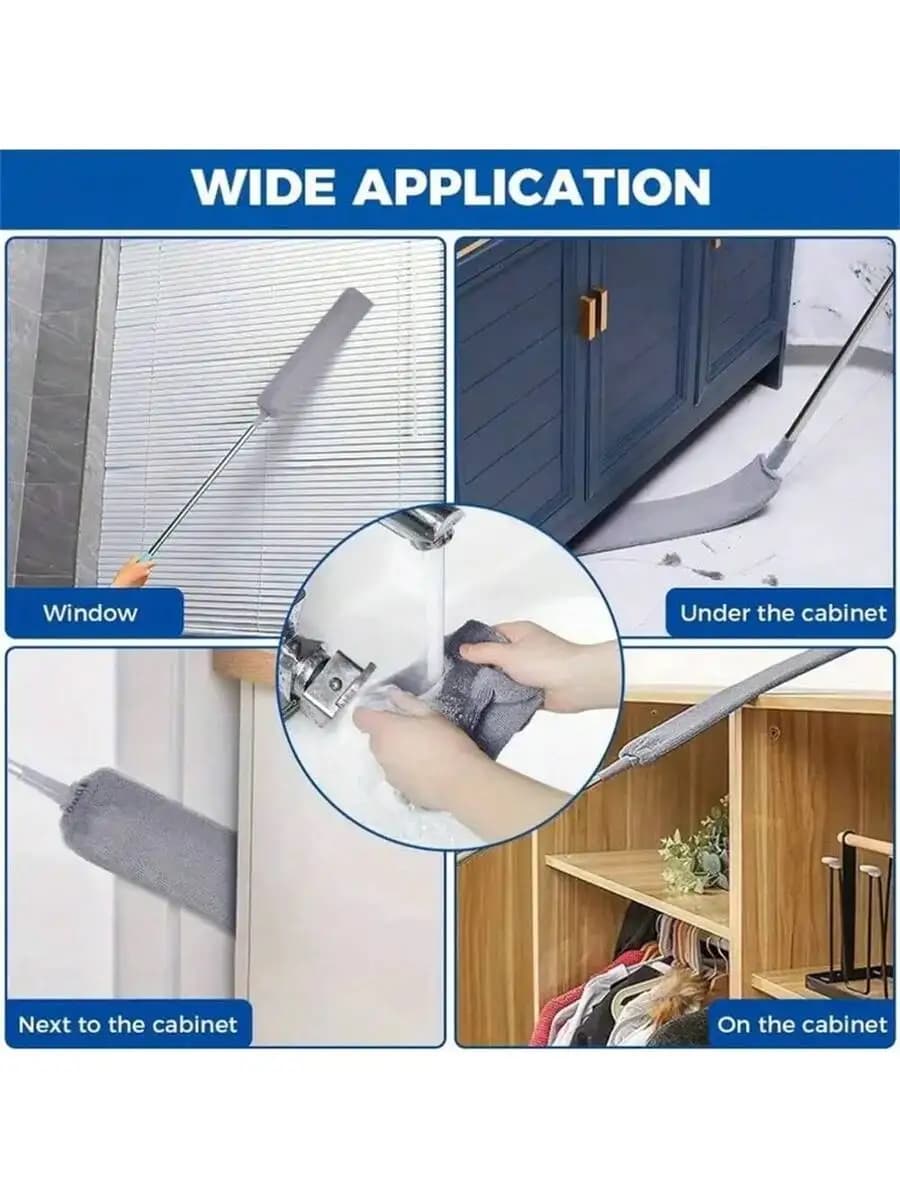 Machine Washable Ultra-Fine Fiber Bed Bottom Duster Cleaner, Includes 3pcs Cloths, Extendable Crevice Dust Cleaning Brush,