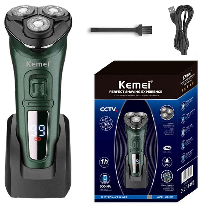 Kemei LCD Dislay Waterproof Electric Razor for Men Dry and Wet Neck Shaving Machine Electric Shaving Machine Rechargeable