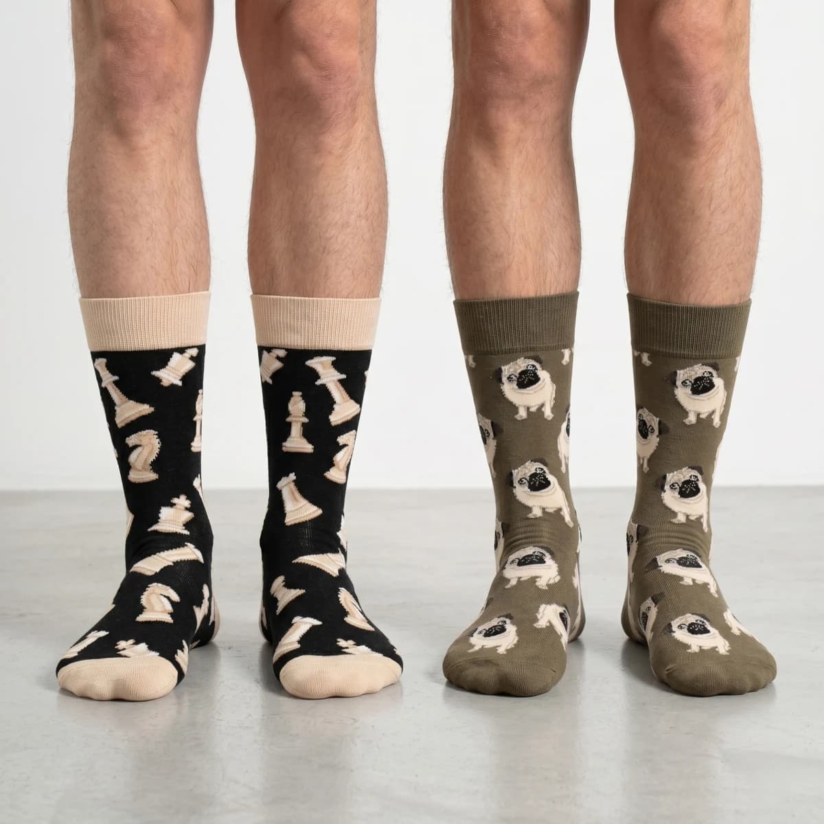 2 Pair Crew Socks With Dog & Chess , Comfortable Breathable Moisture-Wicking, Interesting Novelty