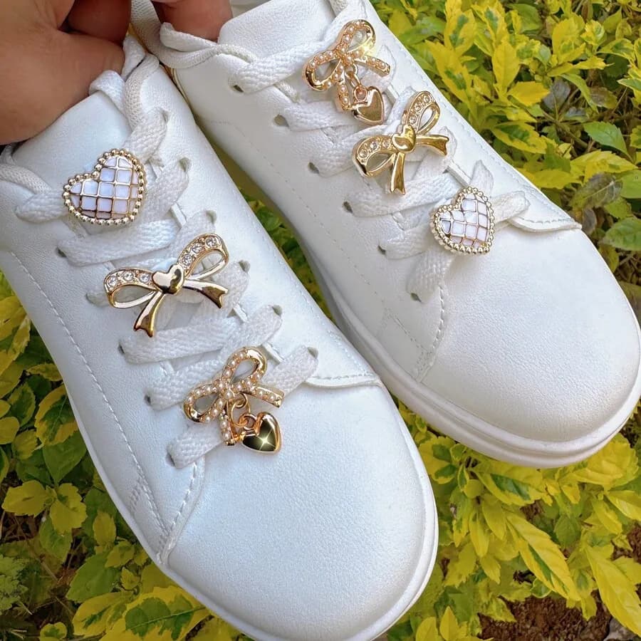 6pcs Bow And Heart Shoe Clips For Women Sneakers Canvas Shoes Decor