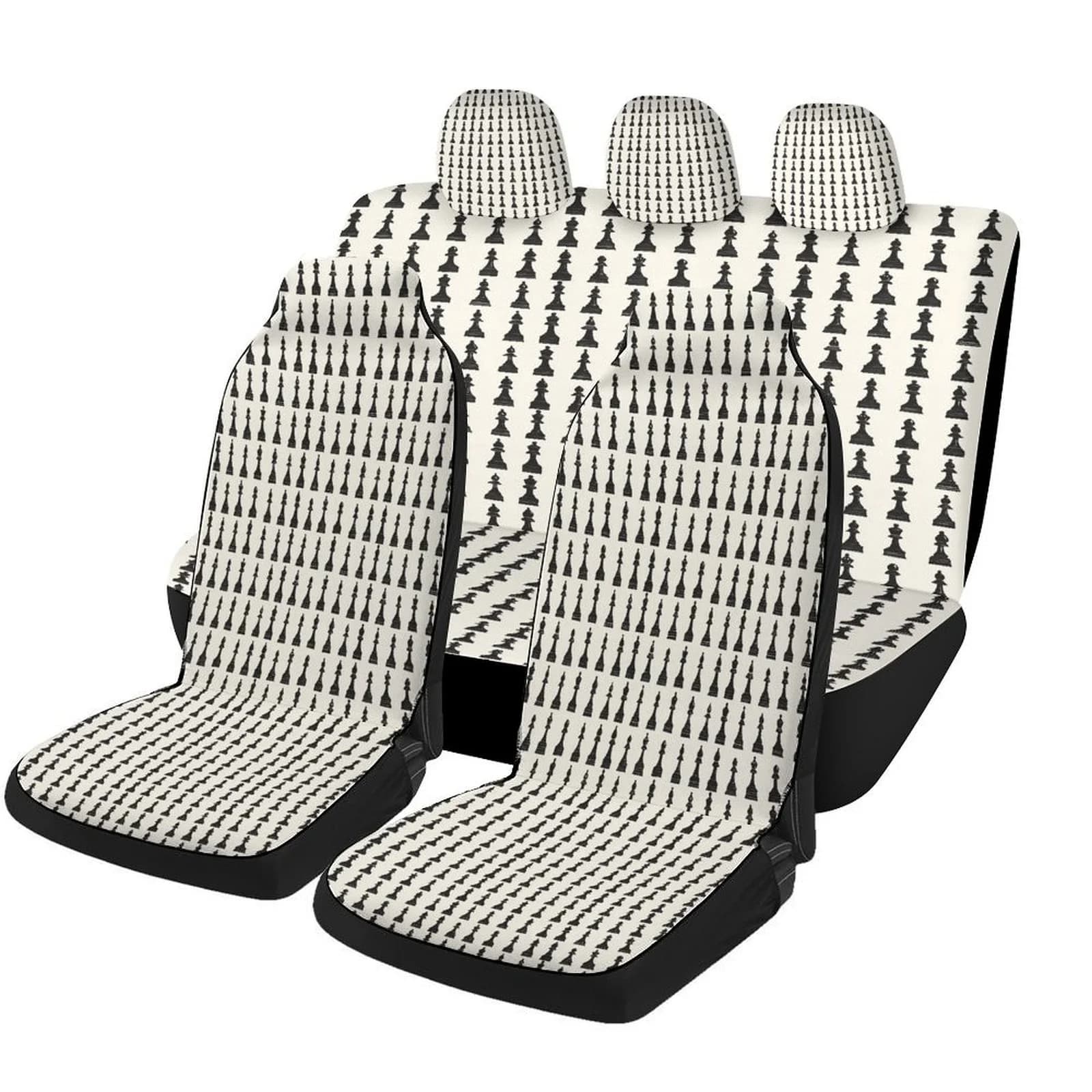 Chess Piece Pattern Themed Car Seat Cover Set For Most Cars, Trendy Novelty Car Seat Protector Covers Full Set, Car Seat Covers