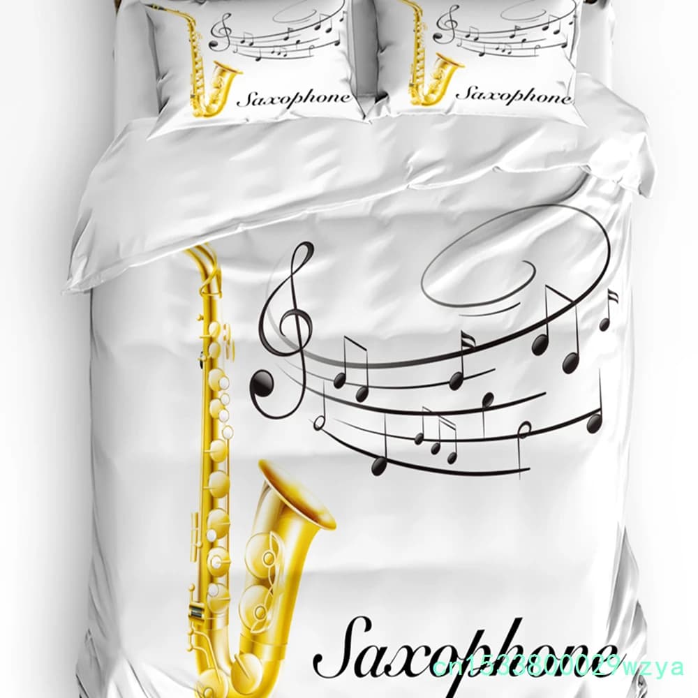 Saxophone Music Note Bedding Set 3pcs Boys Girls Duvet Cover Pillowcase Kids Adult Quilt Cover Double Bed Set Home Textile