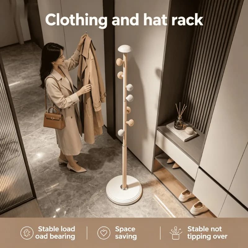 Modern Wooden Floor Standing Coat Hat Bag Hanger Organizer Clothes Rack Stand for Entryway Hall Living Room Bedroomclothing Rack