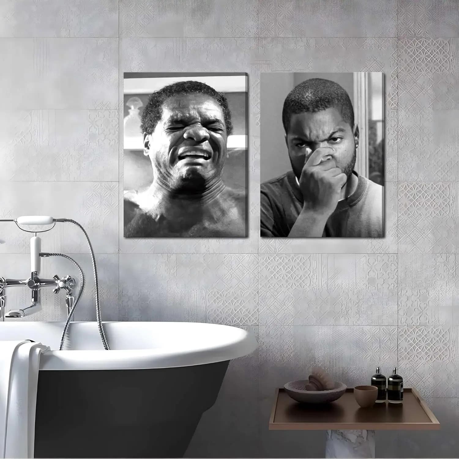 2 Panel Funny Man Smell Meme Canvas Wall Art, Black White Humor Bathroom Decor Framed Canvas Painting