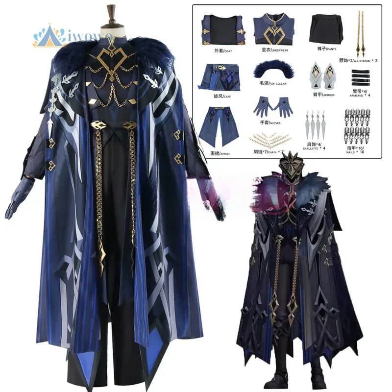 Costume Cosplay Il Capitano di Genshin Impact, Mantello, Uniforme, Maschera, Eleven Fatui Harbingers Natlan, per Halloween, per Donne e Uomini