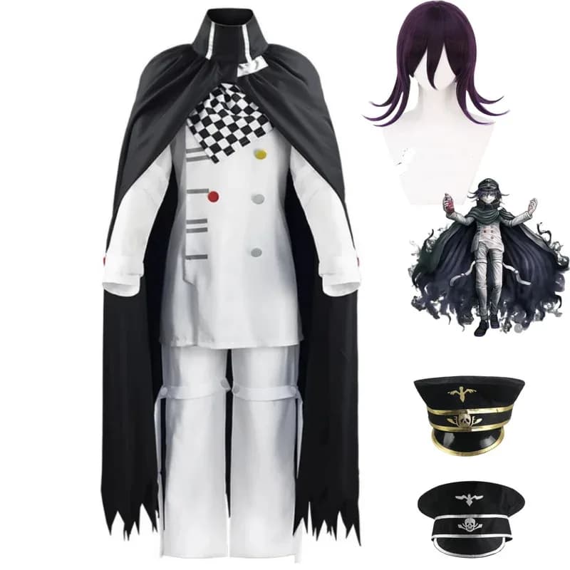 Kokichi Oma Anime Game Cosplay Costume Adult Men White Space Uniform Clothing Strait With Mantle Hat And Scarf Halloween Christmas