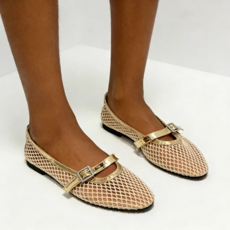 Hollow Out Mesh Women Ballet Flats Summer Breathable Round Toe Non-slip Soft Sole Casual Comfort Walking Ladies Mary Jane Shoes