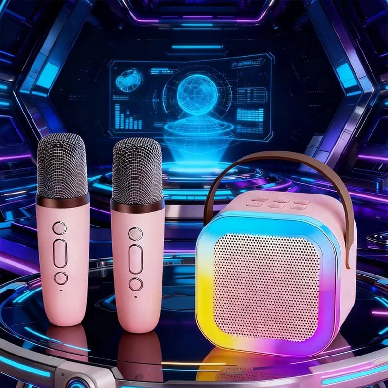 New Portable Karaoke Speaker Set with 2 Wireless Microphones RGB Colorful Light Mini Home Party Birthday Gift Karaoke Machine