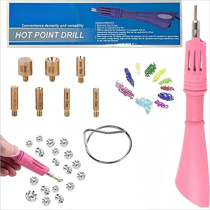 Applicatore di strass caldo Set di strumenti 7 in 1 Kit di set di strass per artigianato Scarpe Vestiti Tessuti e indumenti Rosa Viola Nero