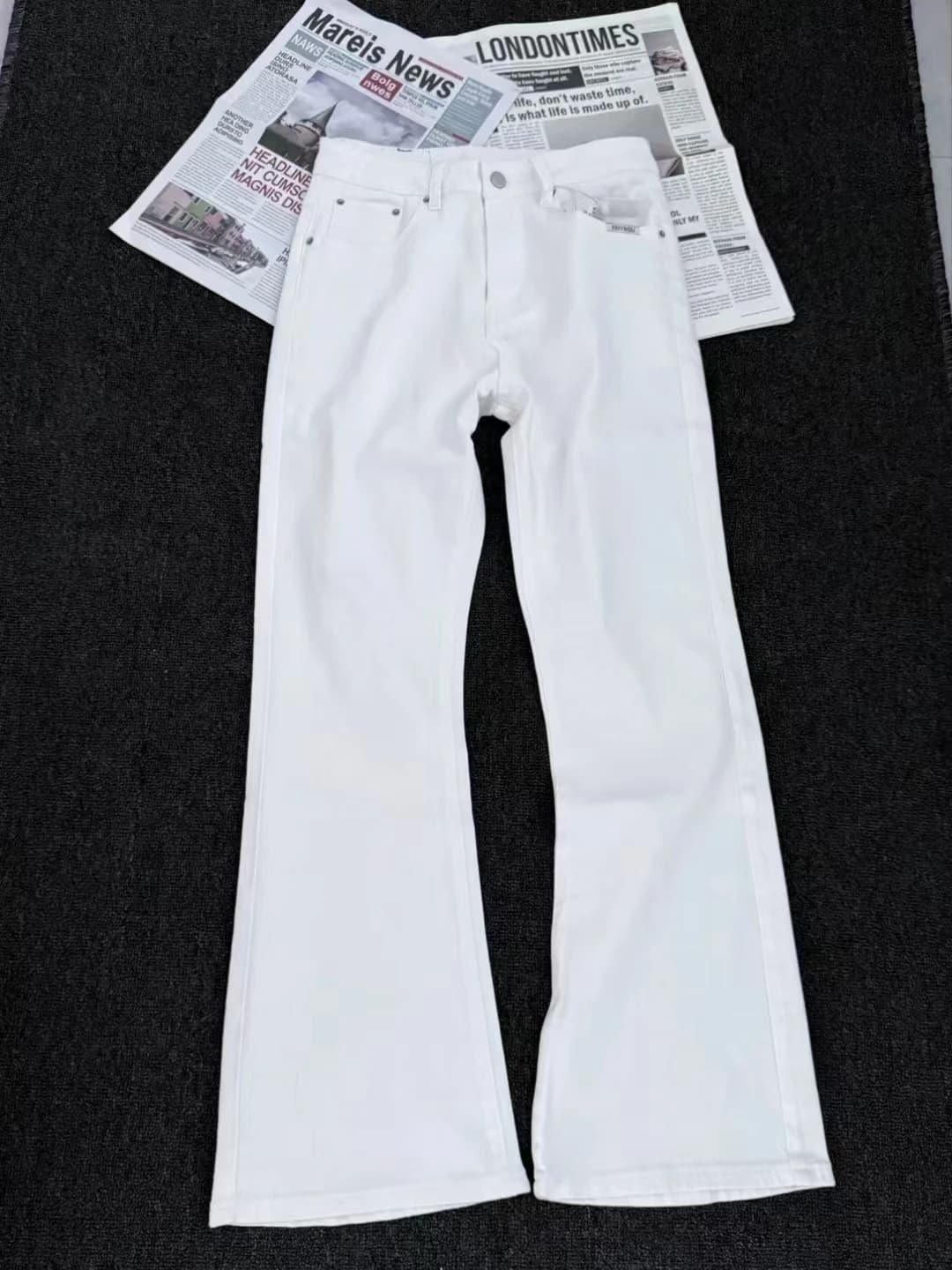 Cleanfit White Men's Jeans High Waist Slim Straight Leg Thin Summer Denim Pants American Style Slight Flare Trousers