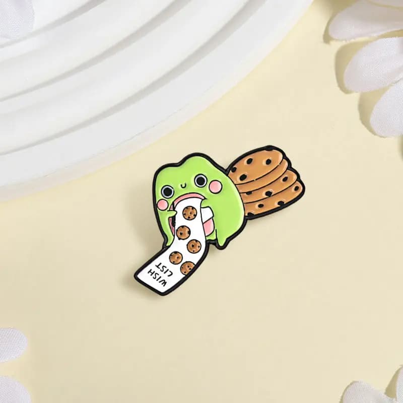 Cute Cartoon Green Frog Badge Cookies Wish List Enamel Pins Fashion Lapel Metal Brooch Backpack Clothes Jewelry Gift for Friends